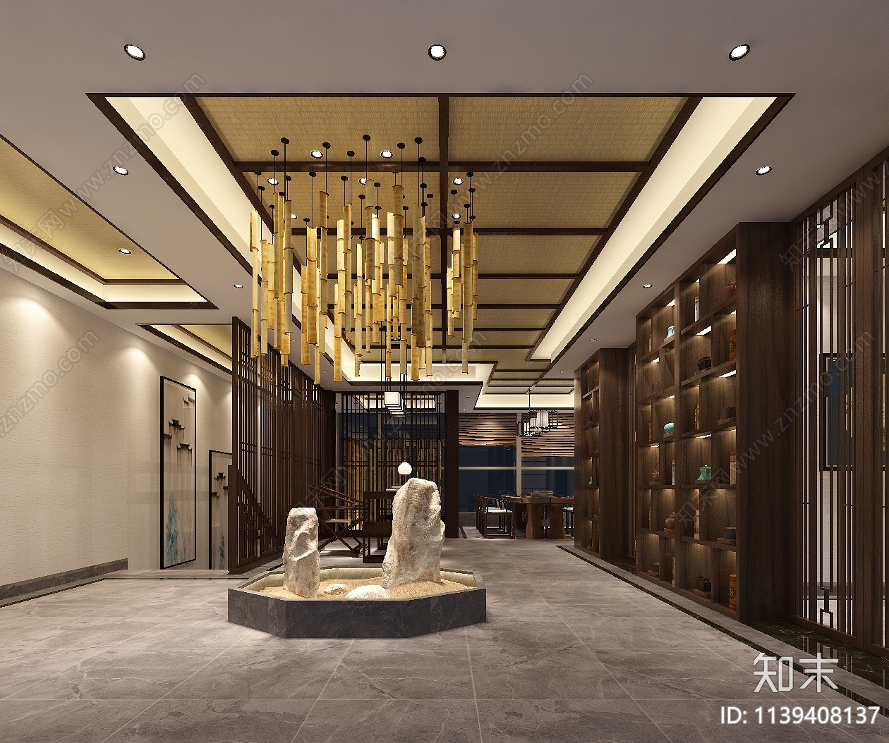 深南大道茶馆装修效果图cad施工图下载【ID:1139408137】