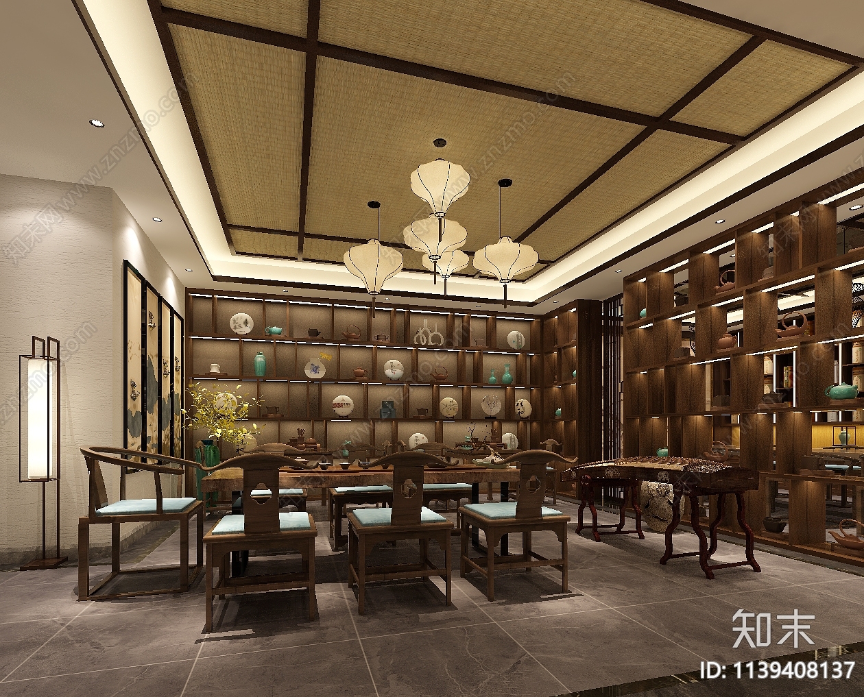 深南大道茶馆装修效果图cad施工图下载【ID:1139408137】