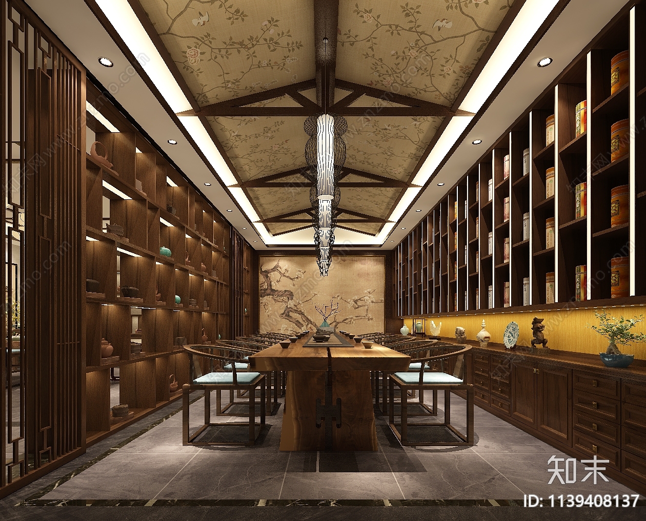深南大道茶馆装修效果图cad施工图下载【ID:1139408137】
