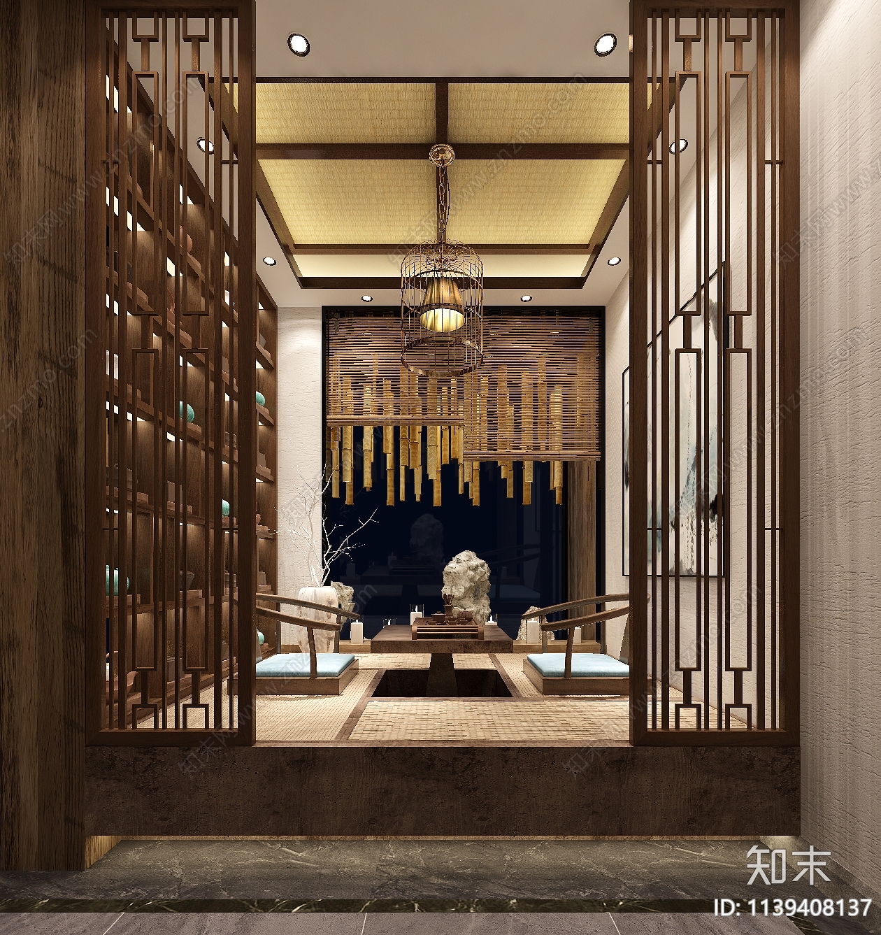 深南大道茶馆装修效果图cad施工图下载【ID:1139408137】