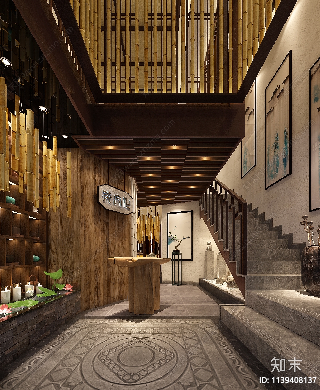 深南大道茶馆装修效果图cad施工图下载【ID:1139408137】