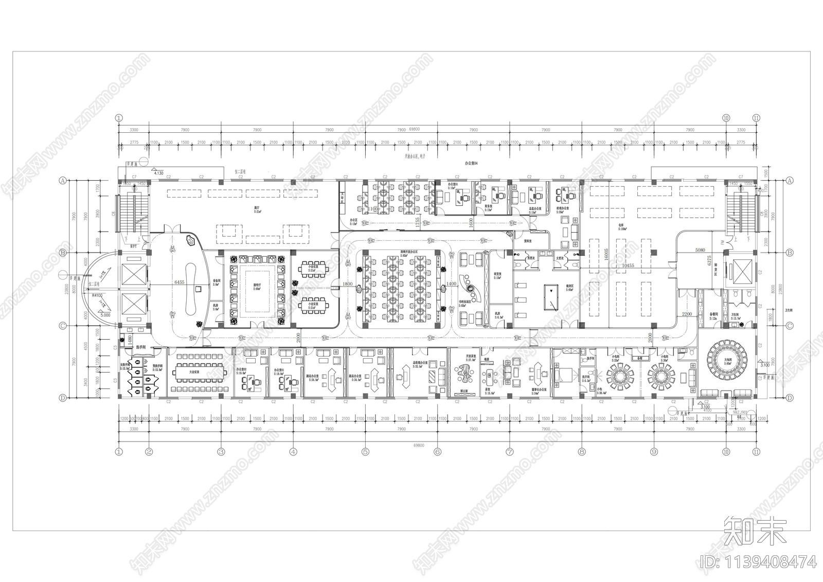 1600平办公室平面布置图施工图下载【ID:1139408474】