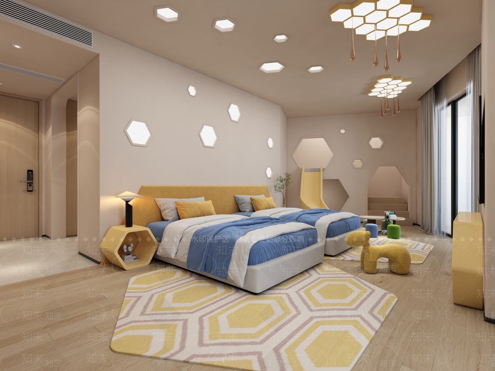 现代蜂巢主题酒店客房3D模型下载【ID:1139412368】