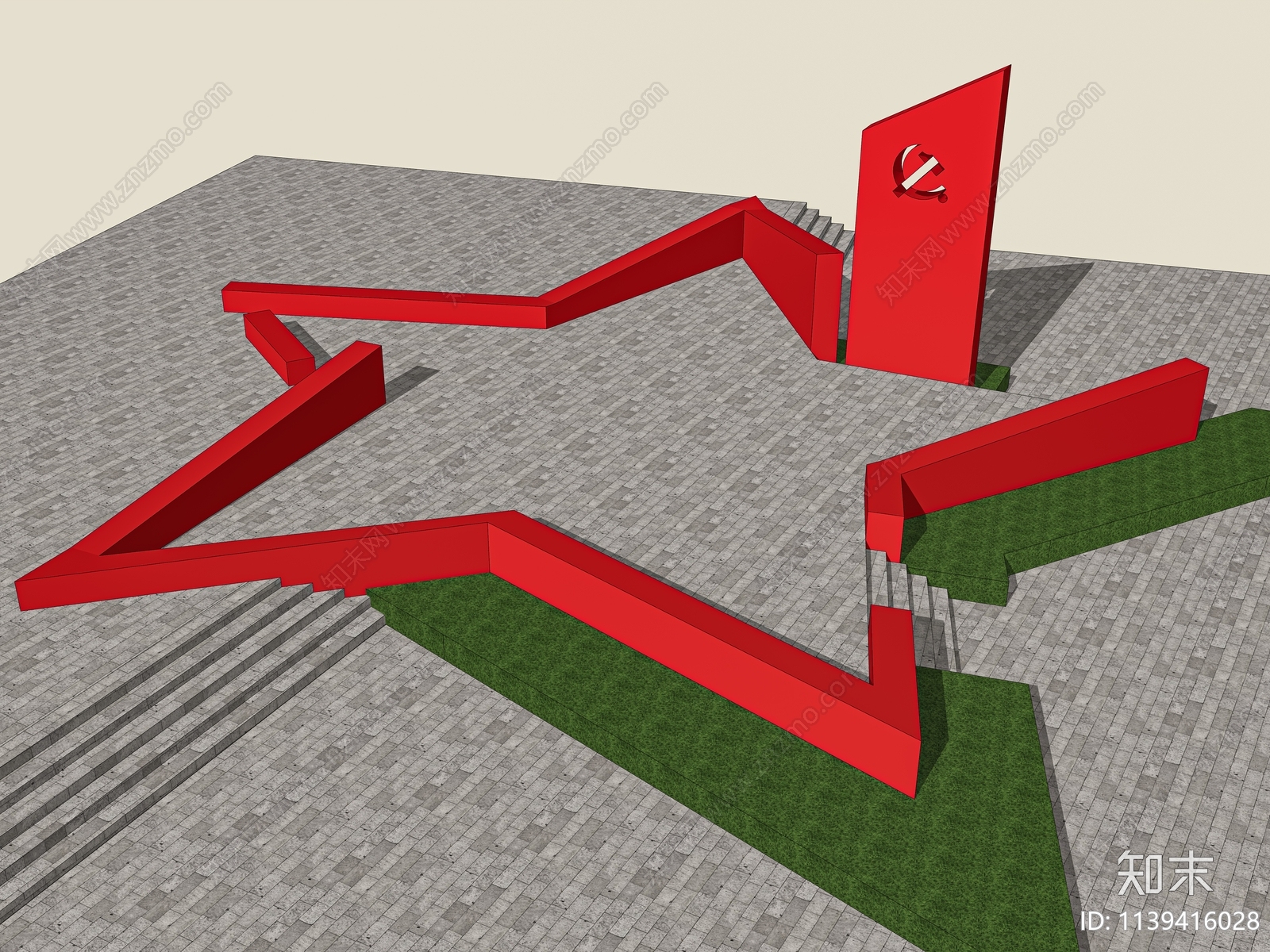 现代红色文化五角星广场SU模型下载【ID:1139416028】