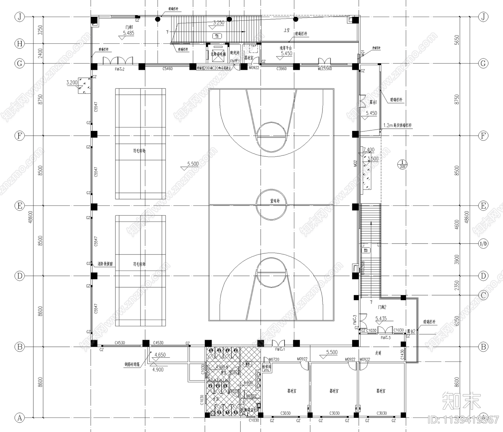中学体育馆建筑cad施工图下载【ID:1139419367】