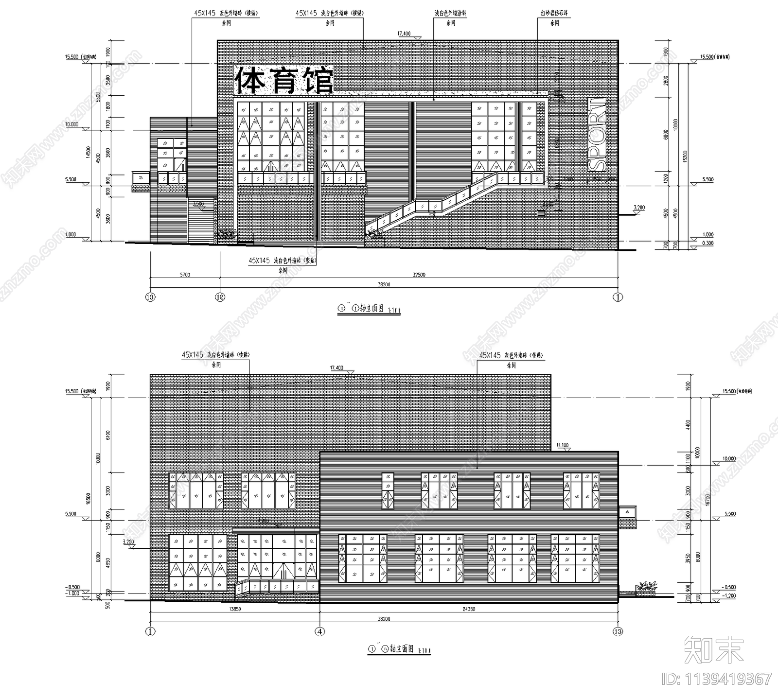 中学体育馆建筑cad施工图下载【ID:1139419367】