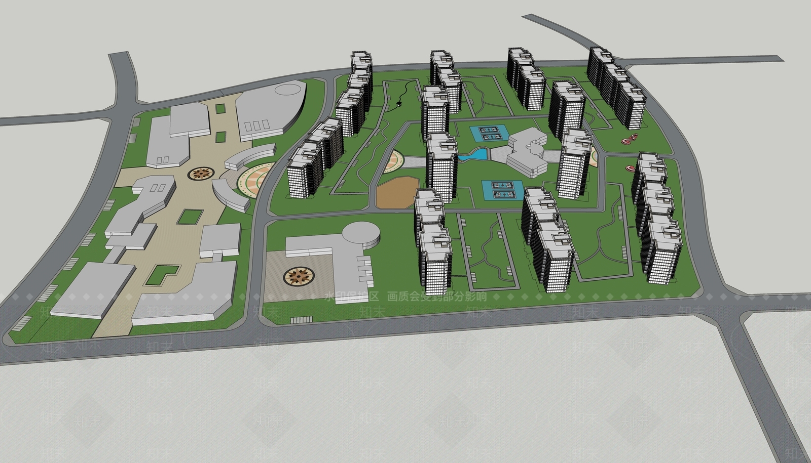 现代小区建筑SU模型下载【ID:1139419316】
