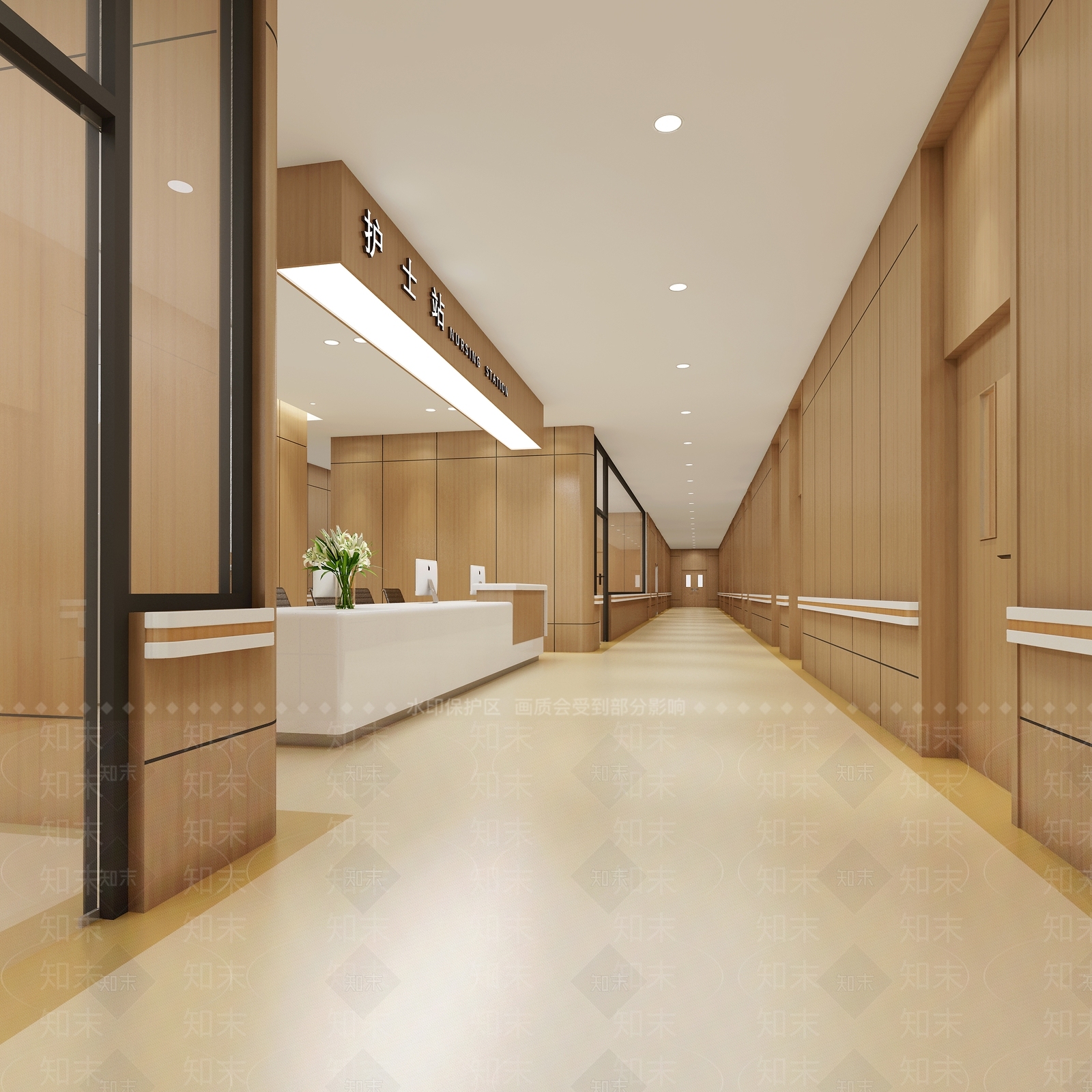 现代原木护士站3D模型下载【ID:1139516741】