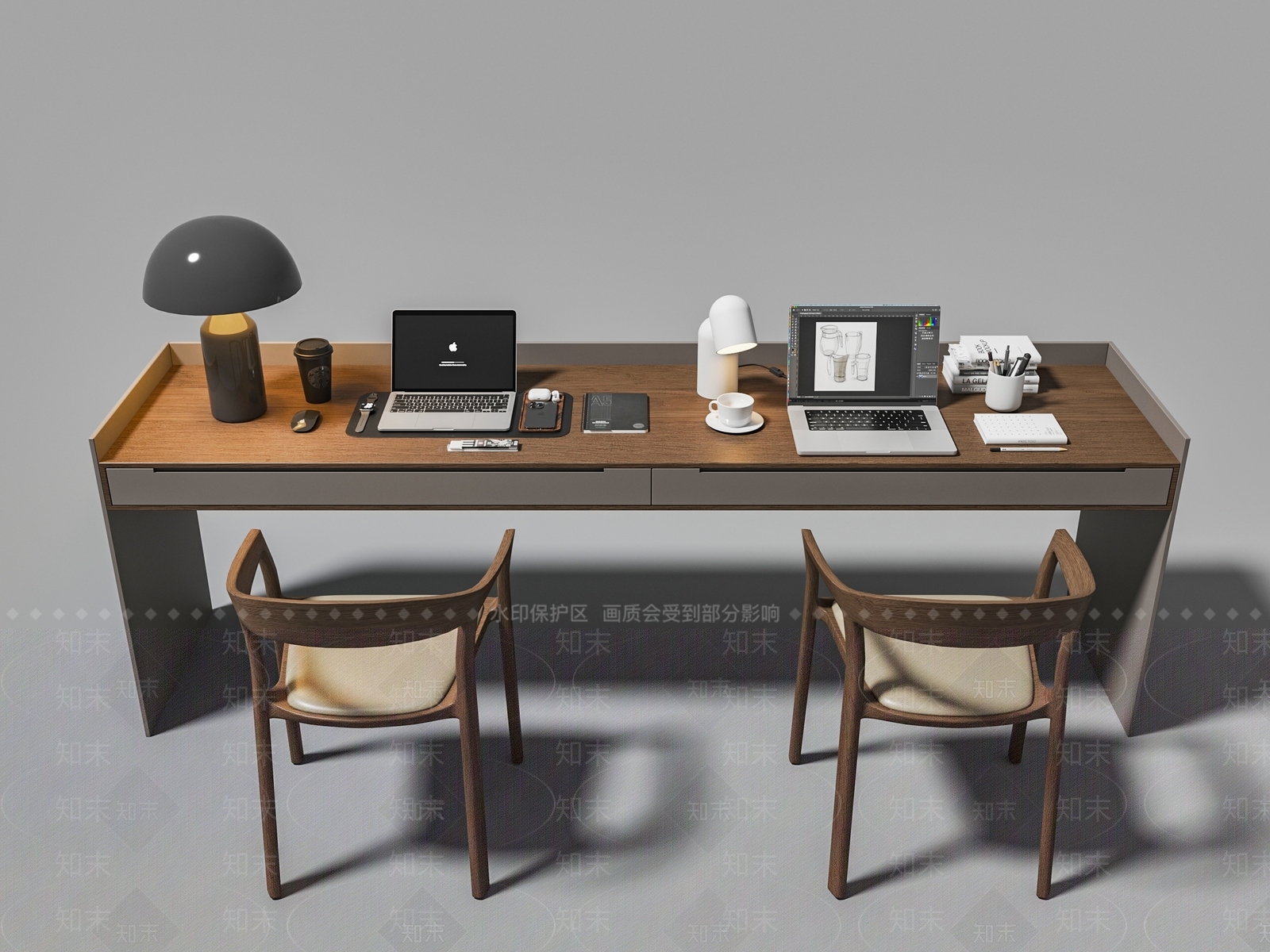 现代办公桌椅组合3D模型下载【ID:1139427681】