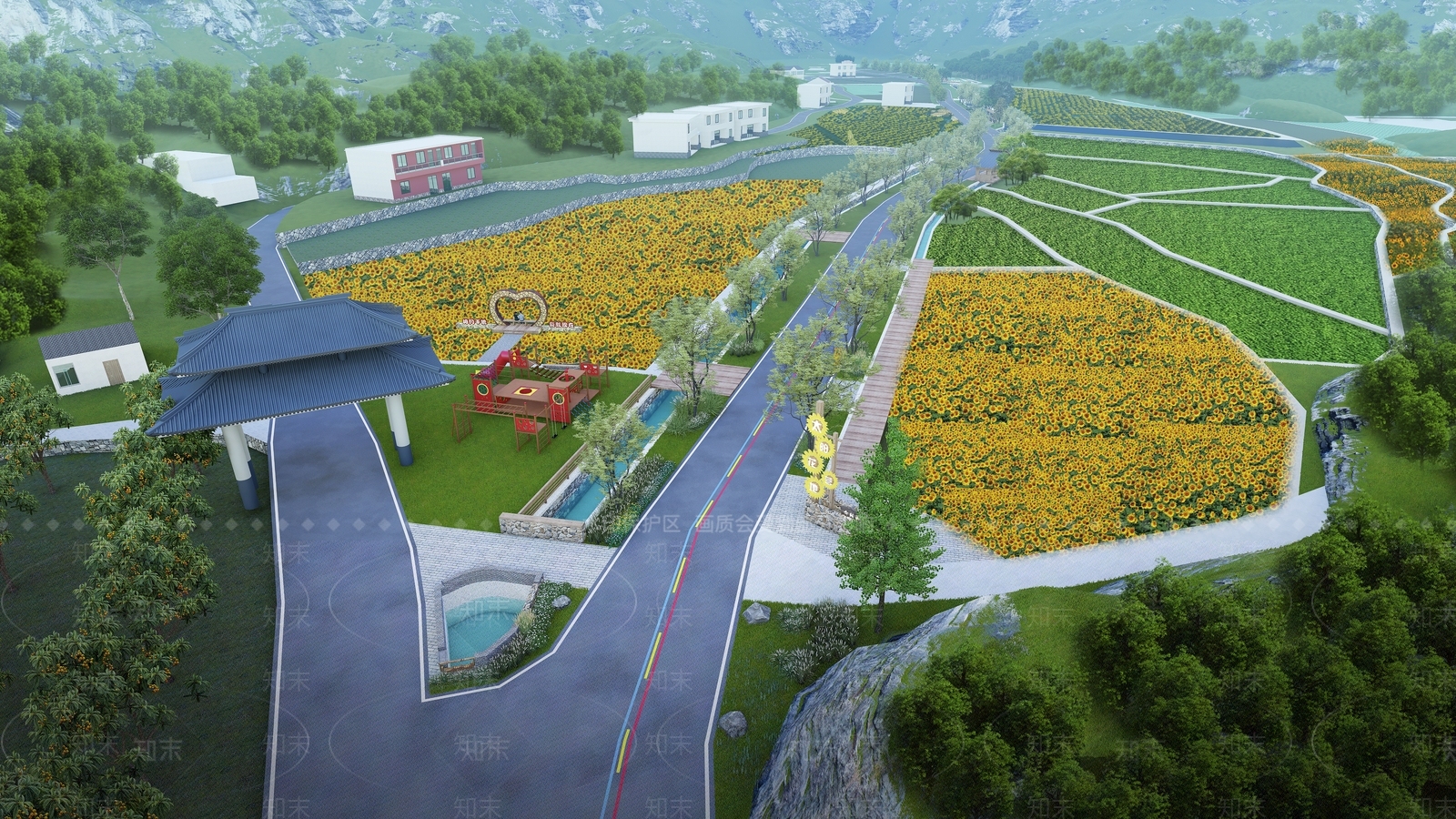 现代美丽乡村SU模型下载【ID:1139430640】