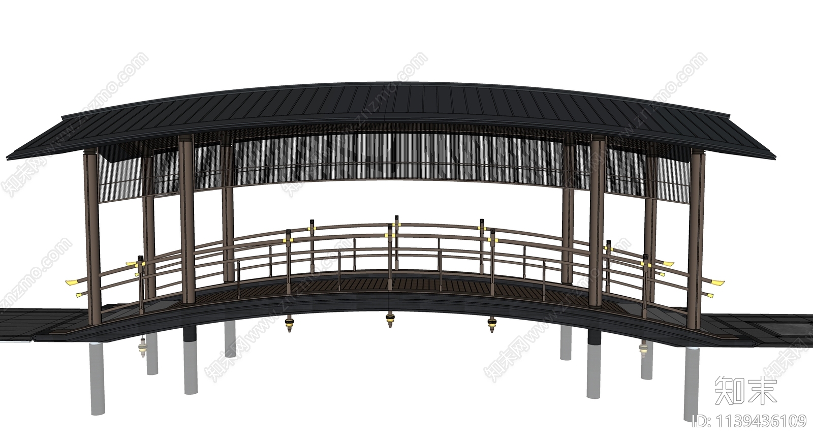 中式风雨廊桥景观桥SU模型下载【ID:1139436109】