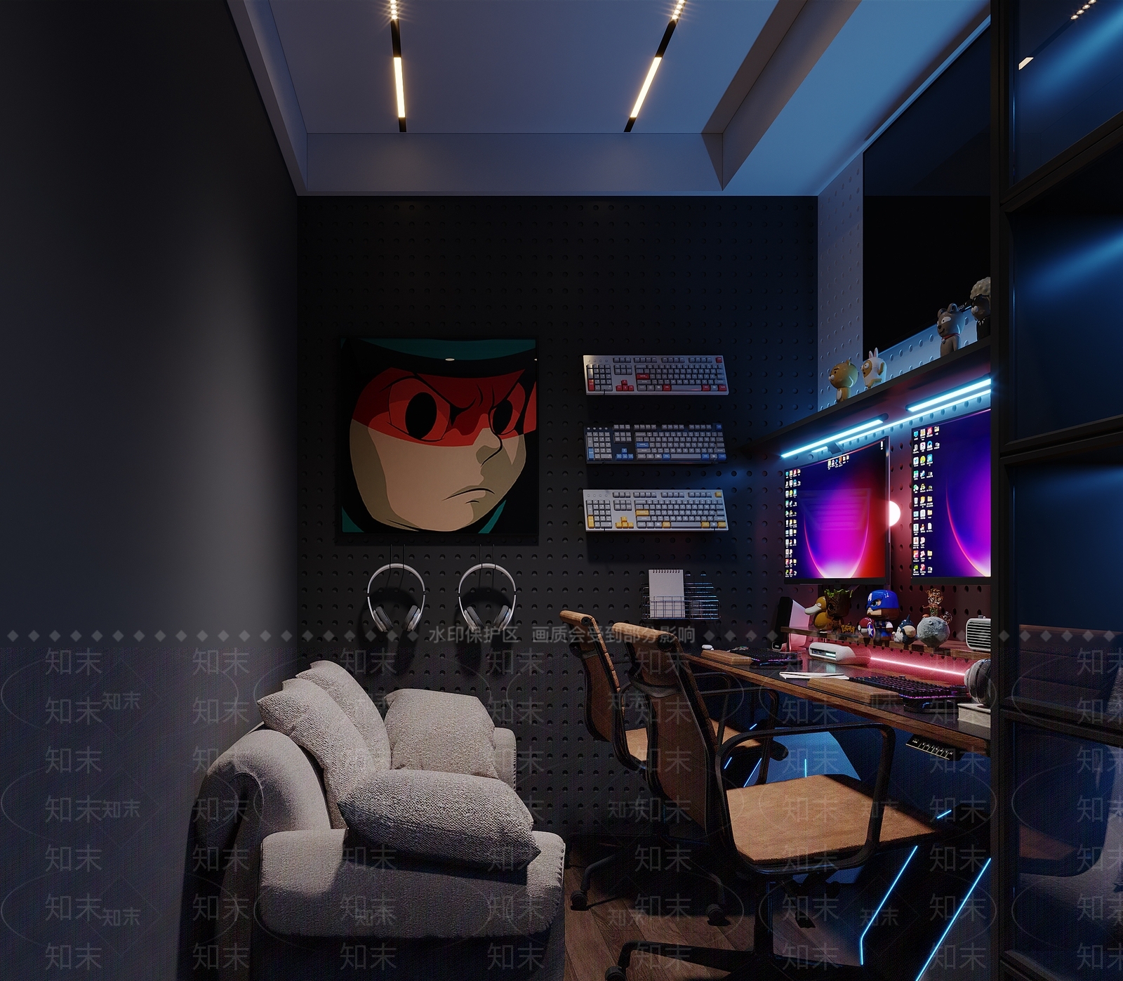 现代暗黑风电竞房3D模型下载【ID:1139436339】