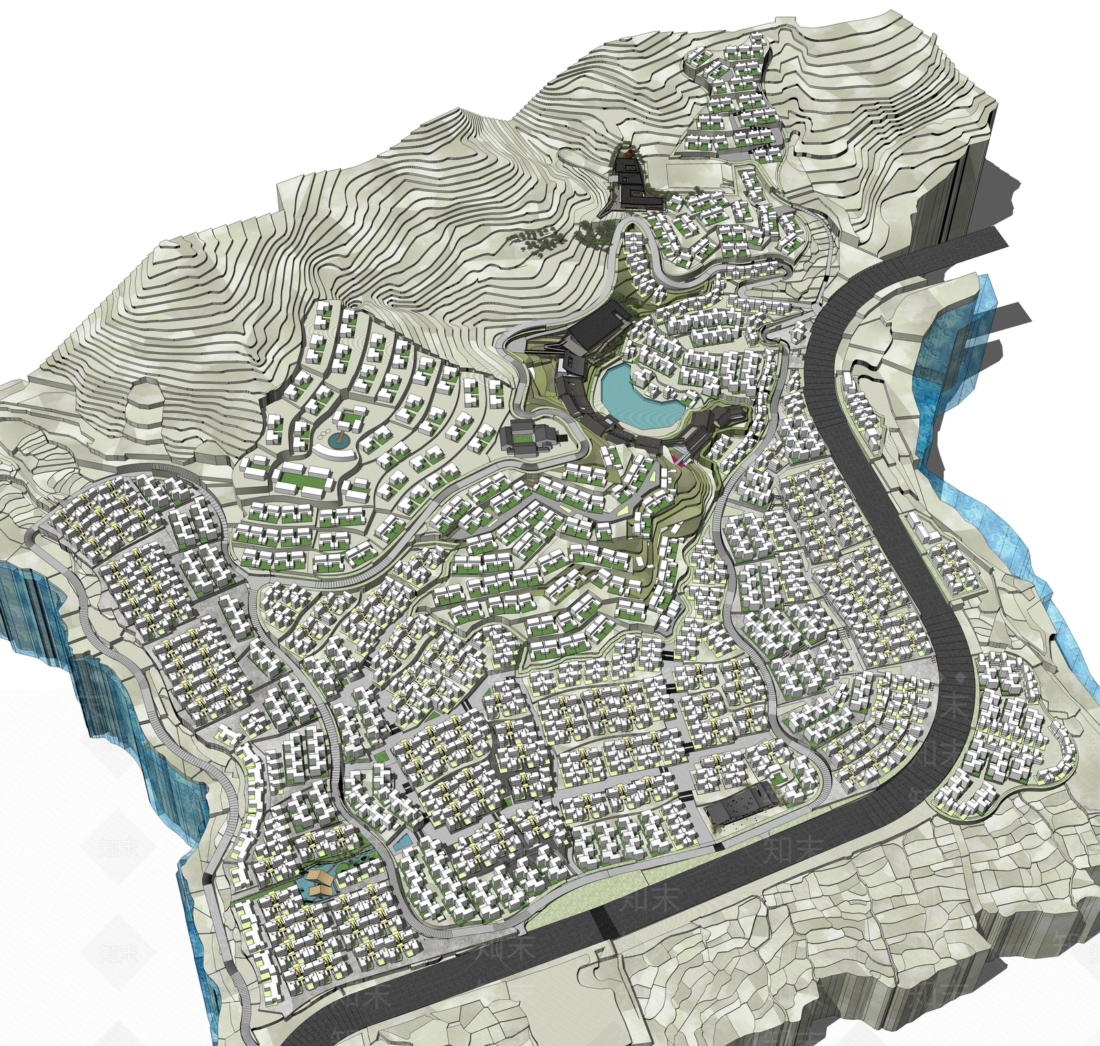 现代美丽乡村规划SU模型下载【ID:1139440654】