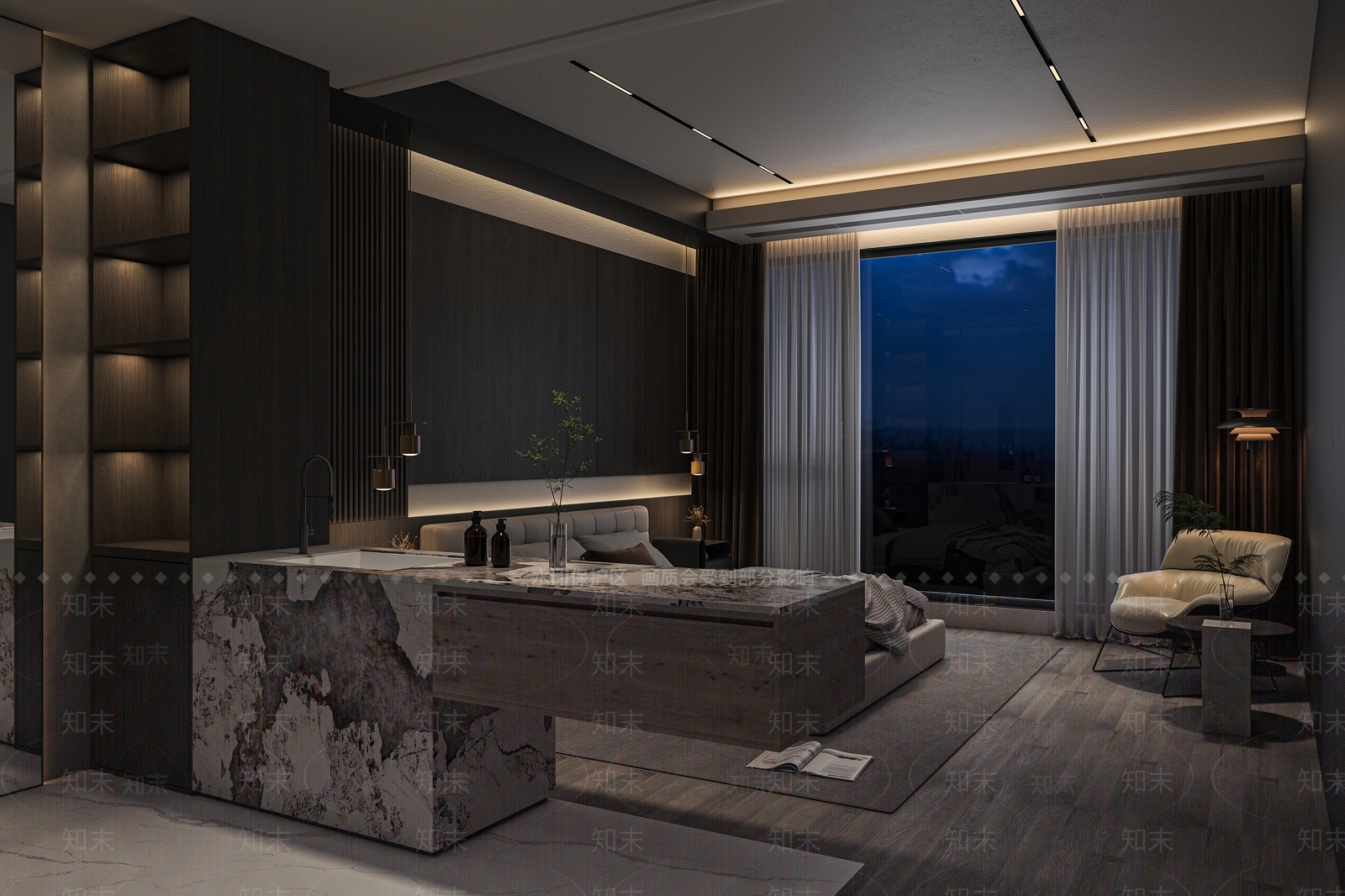 现代暗黑家居卧室3D模型下载【ID:1139440985】_知末3d模型网