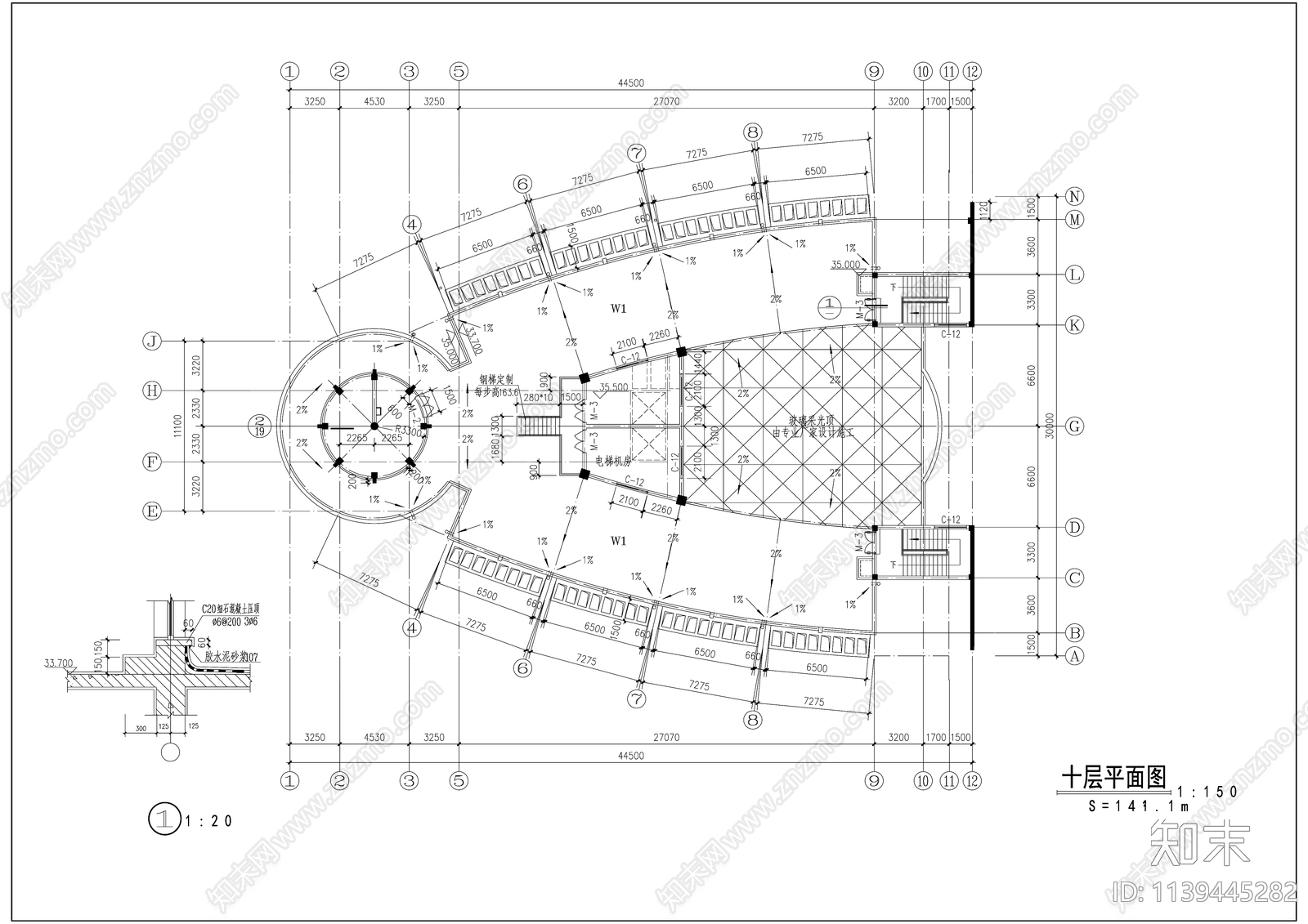 现代多层科研信息中心办公楼建筑cad施工图下载【ID:1139445282】