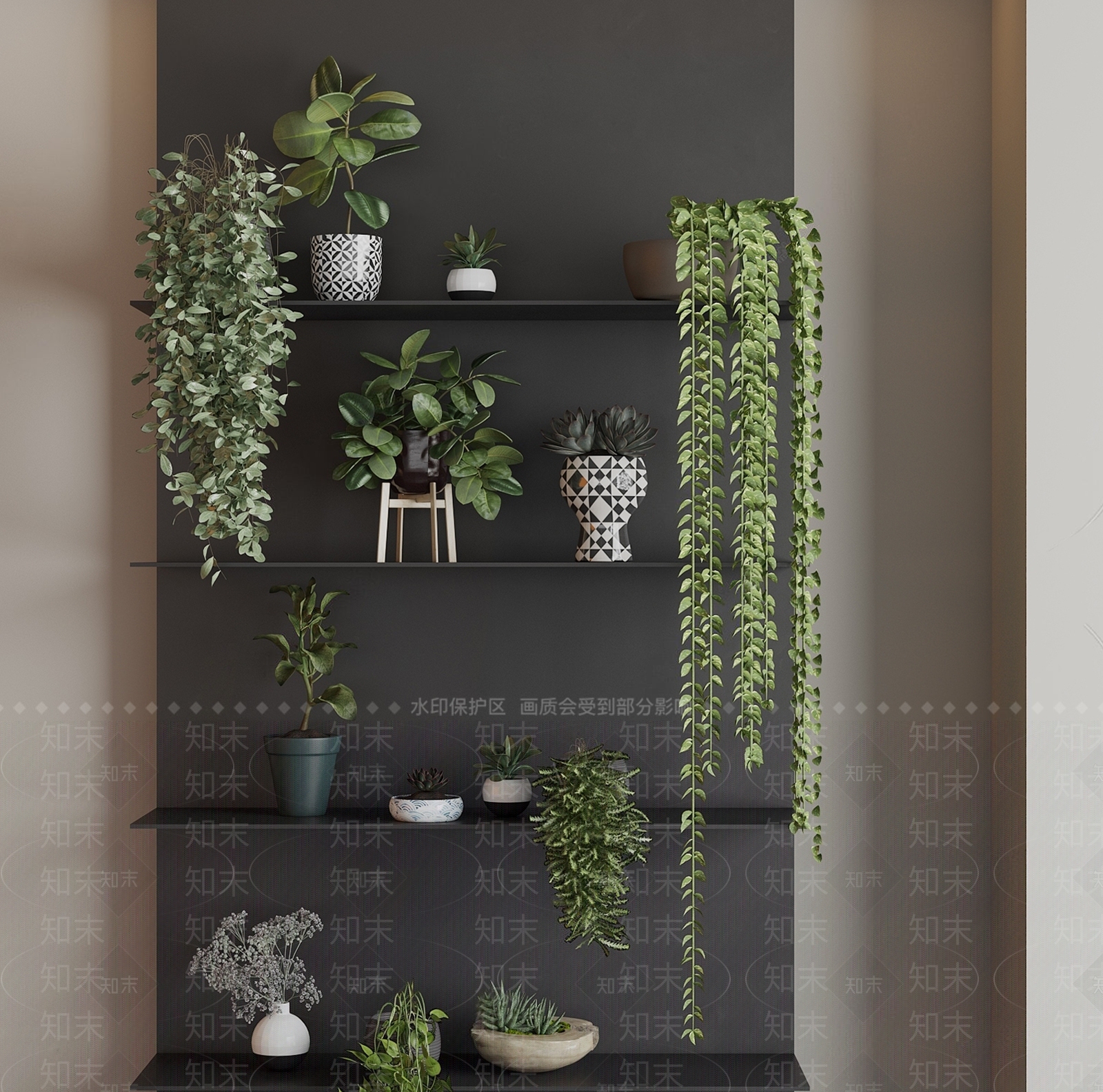 植物盆栽背景墙SU模型下载【ID:1139450071】