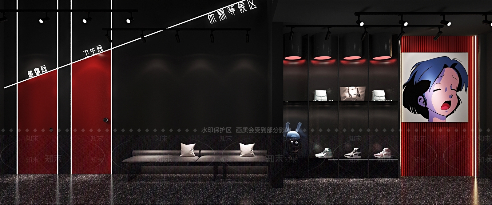 现代暗黑风格服装鞋店3D模型下载【ID:1139451722】