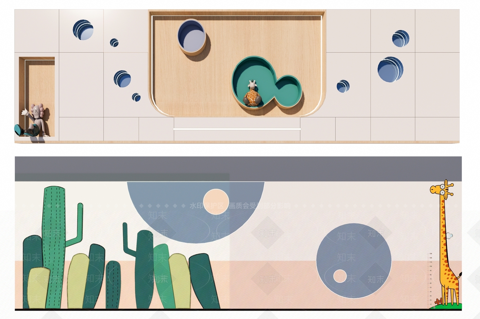 现代幼儿园活动室背景墙SU模型下载【ID:1139454479】