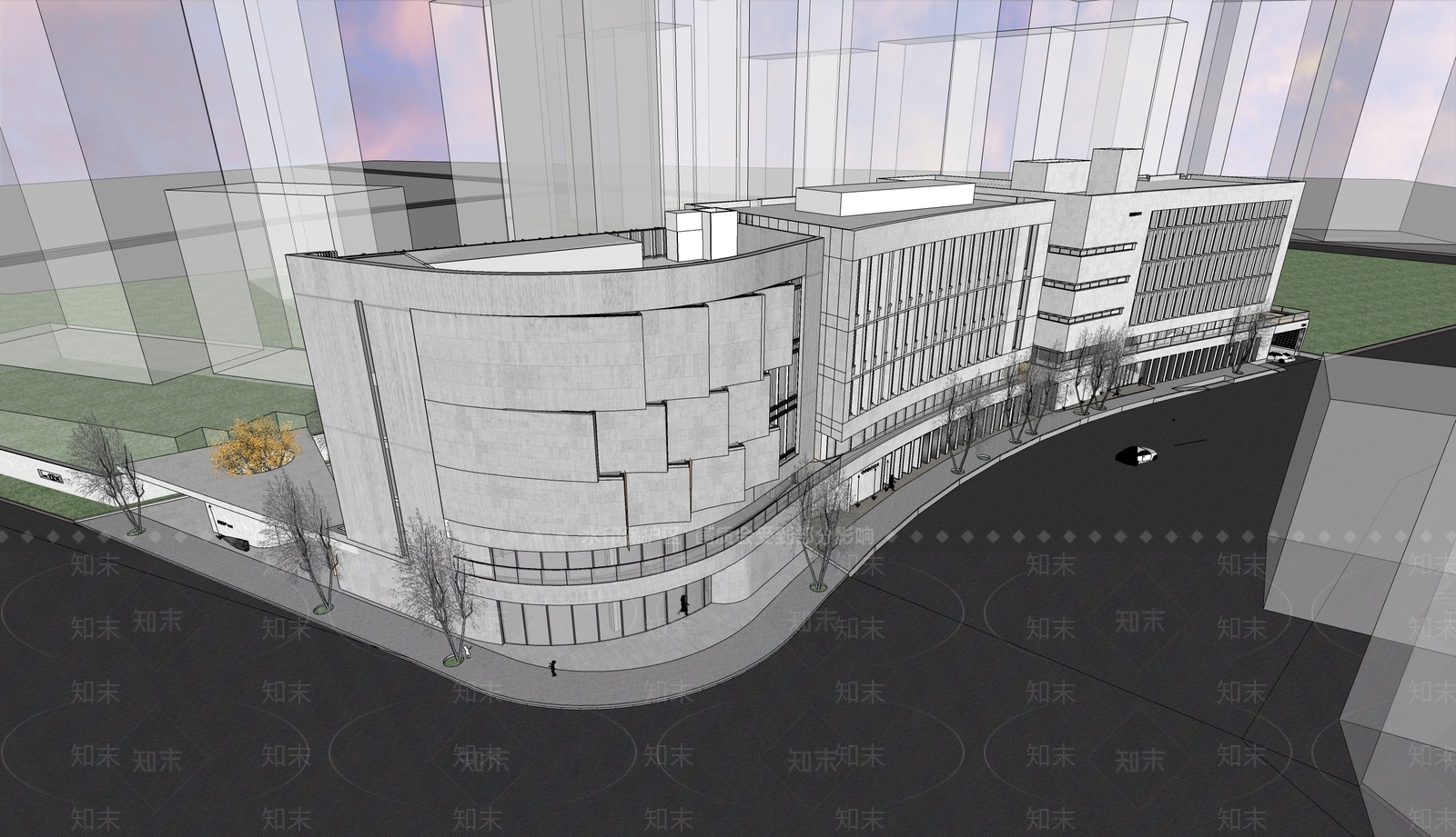 现代展览馆建筑SU模型下载【ID:1139455108】