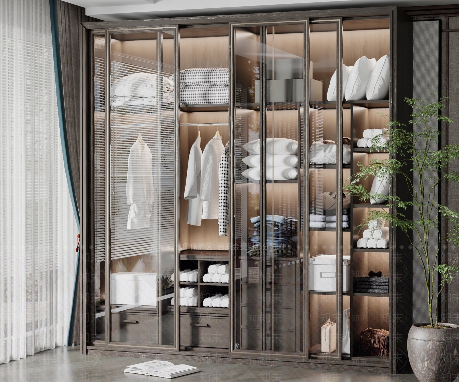 新中式推拉门衣柜SU模型下载【ID:1139455786】