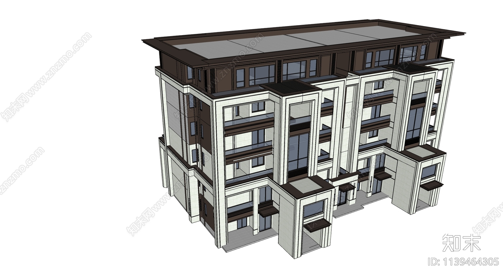 新中式多层住宅建筑SU模型下载【ID:1139464305】