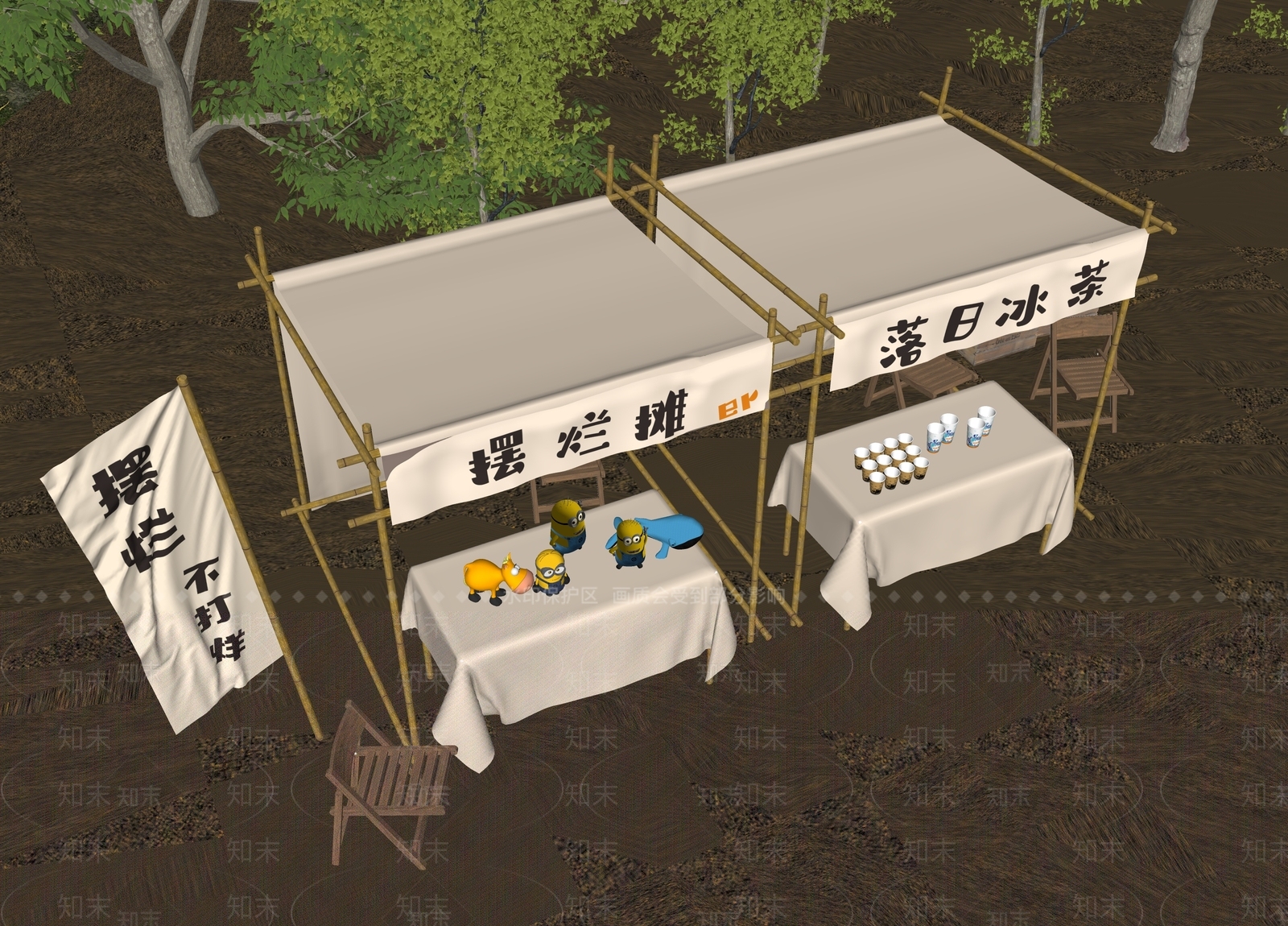 现代推车售货摊SU模型下载【ID:1139465456】