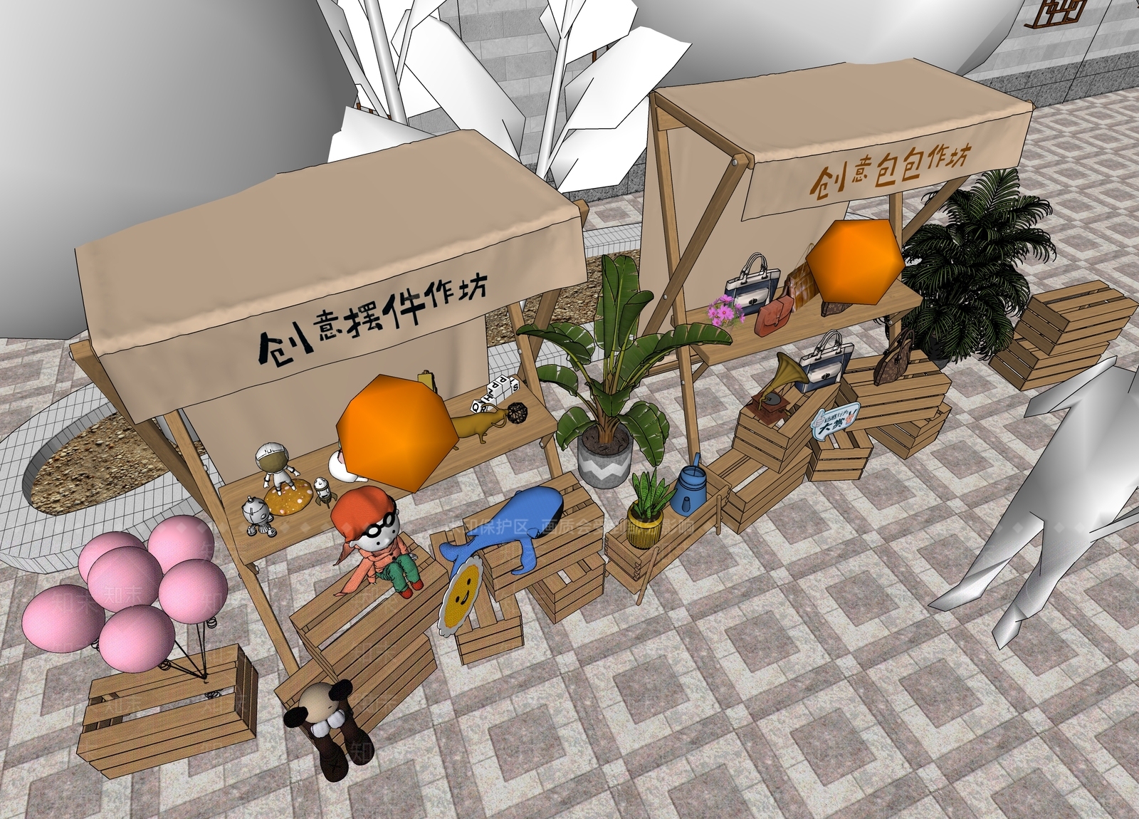 现代售货摊SU模型下载【ID:1139466800】
