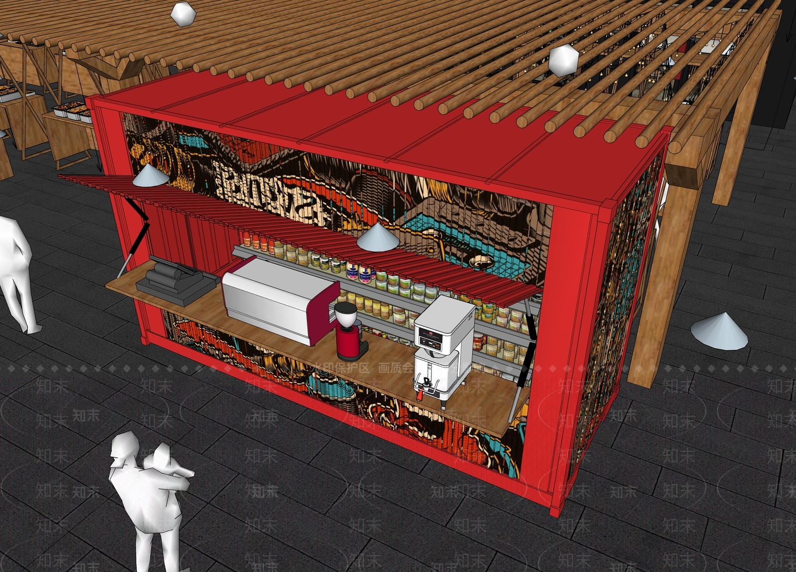 现代红色推车售货摊SU模型下载【ID:1139468059】