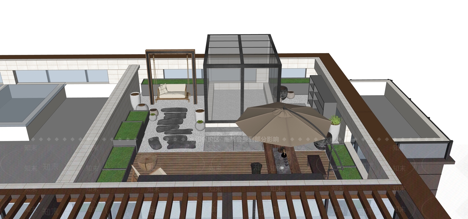 现代屋顶花园SU模型下载【ID:1139469102】