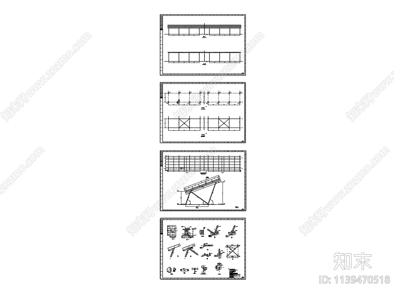 太阳能光伏板车棚结构cad施工图下载【ID:1139470518】