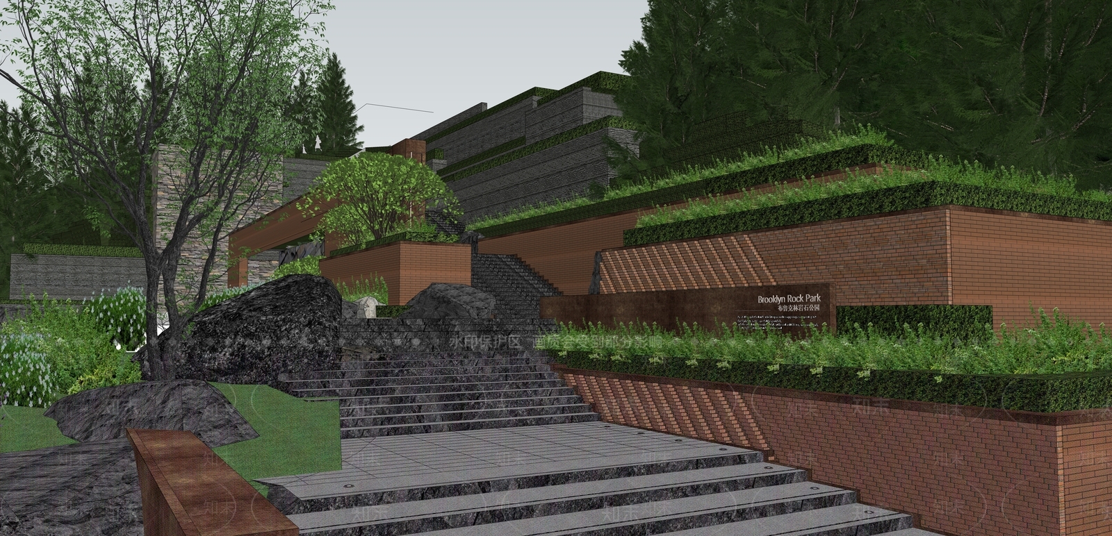 现代台阶景观SU模型下载【ID:1139471205】