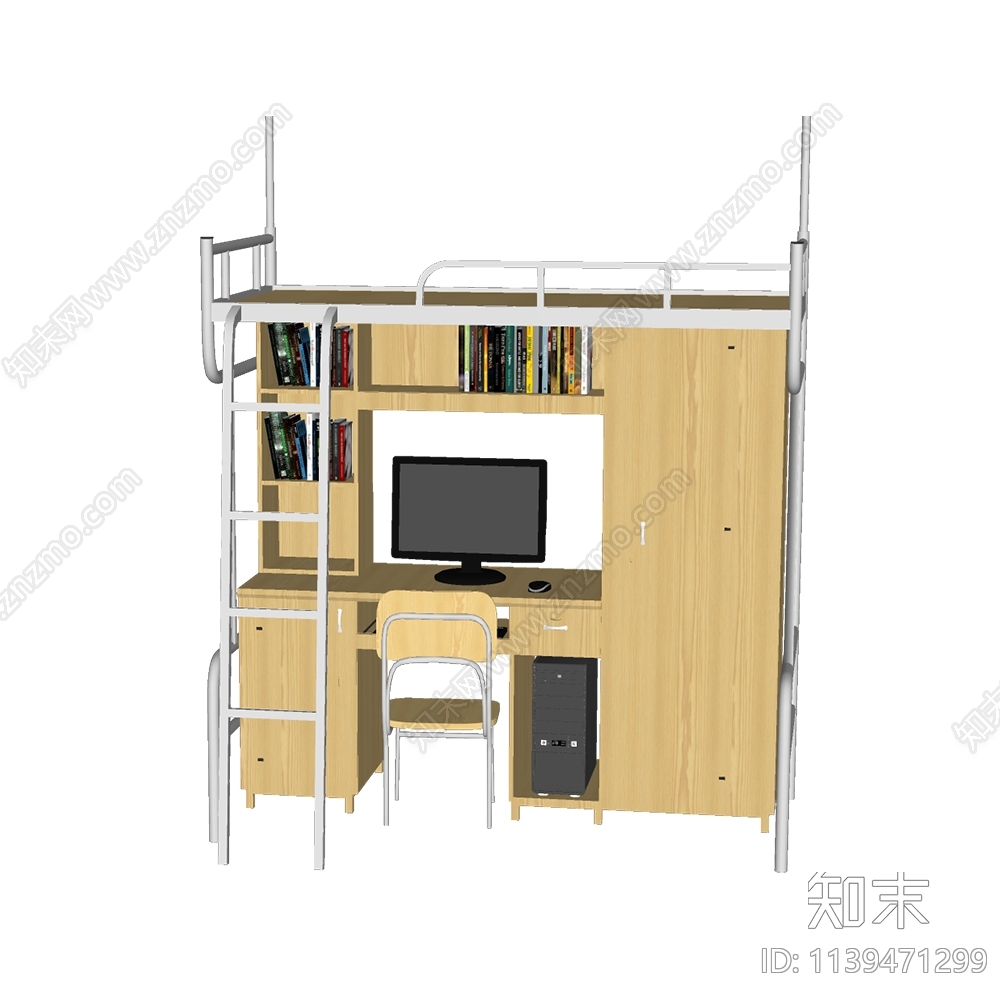 现代宿舍双层床SU模型下载【ID:1139471299】