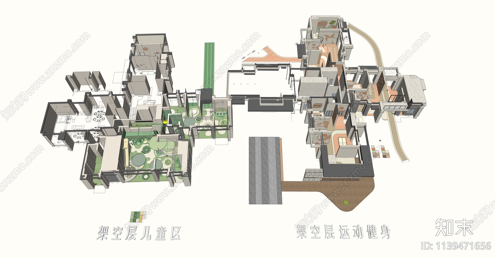 现代小区景观架空层设计SU模型下载【ID:1139471656】