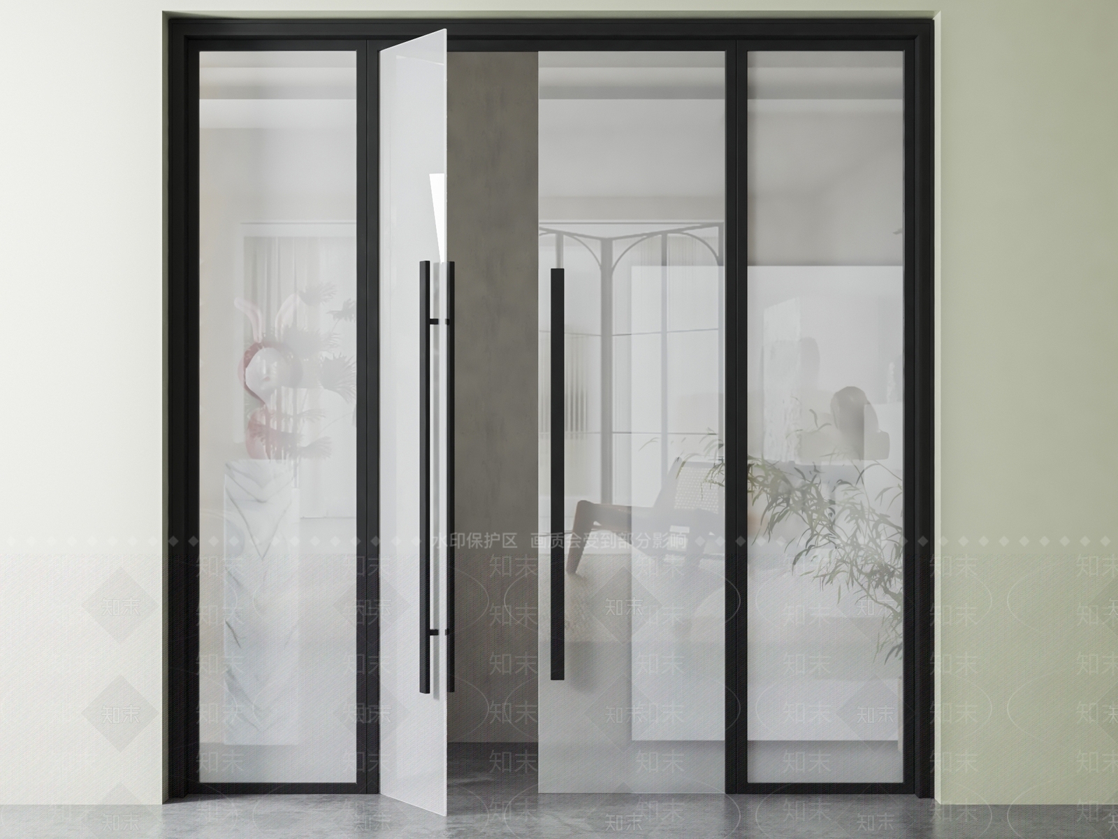 现代办公室双开玻璃门3D模型下载【ID:1139475003】