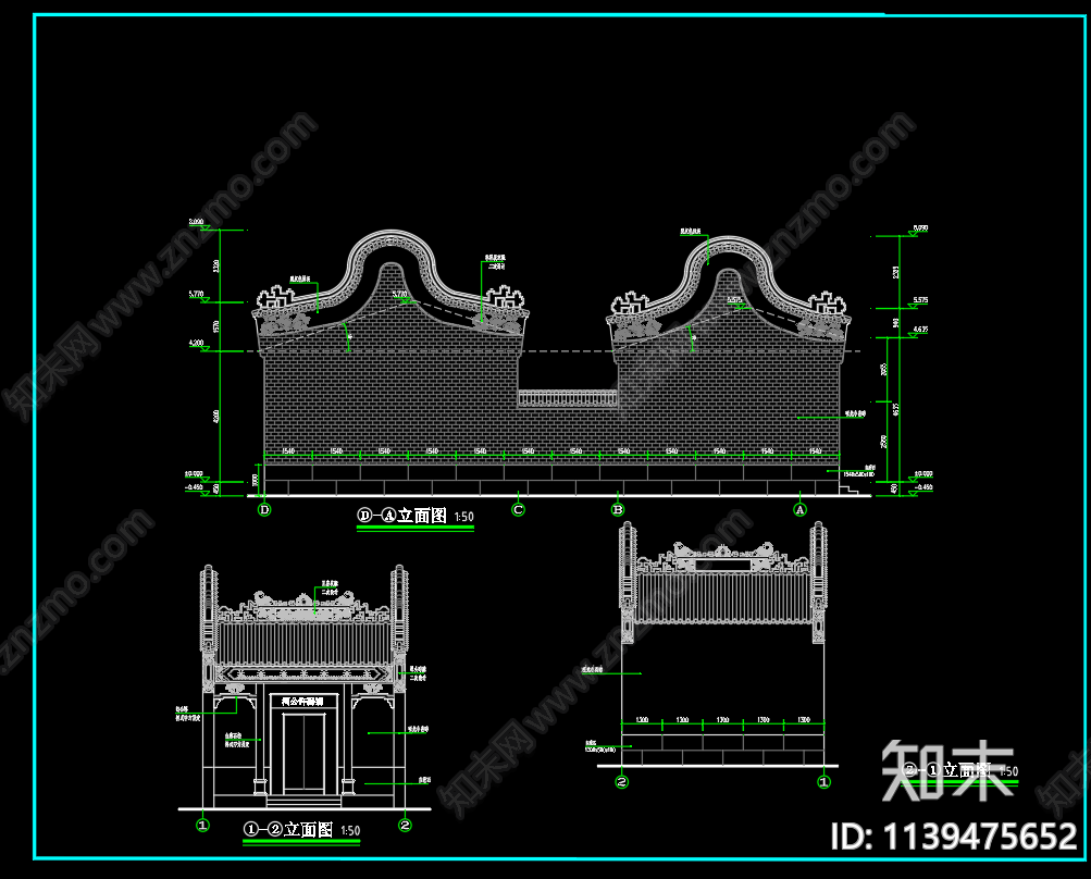 岭南风祠堂建筑cad施工图下载【ID:1139475652】