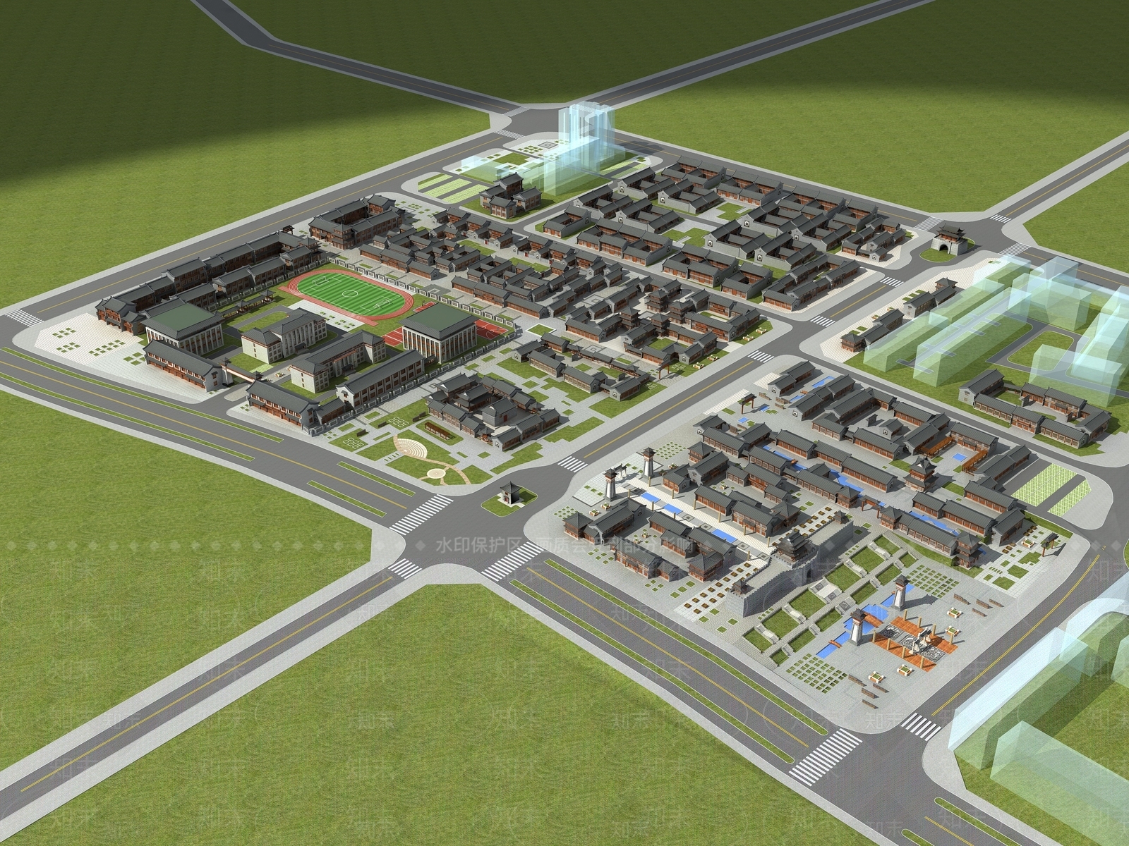 中式古建鸟瞰规划3D模型下载【ID:1139485894】