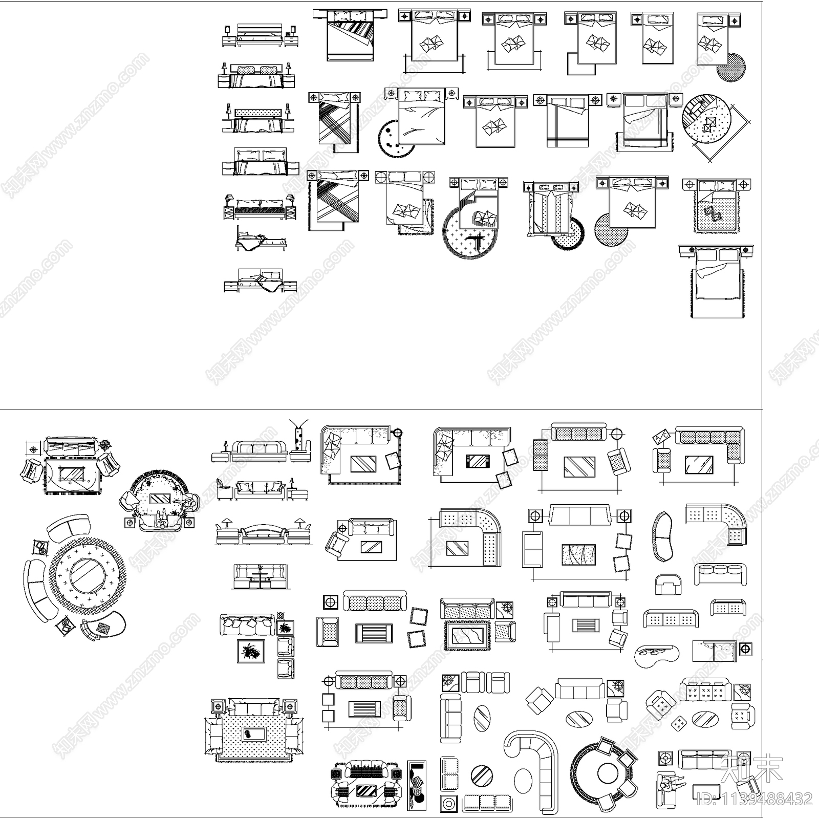 室内家具平立面施工图下载【ID:1139488432】