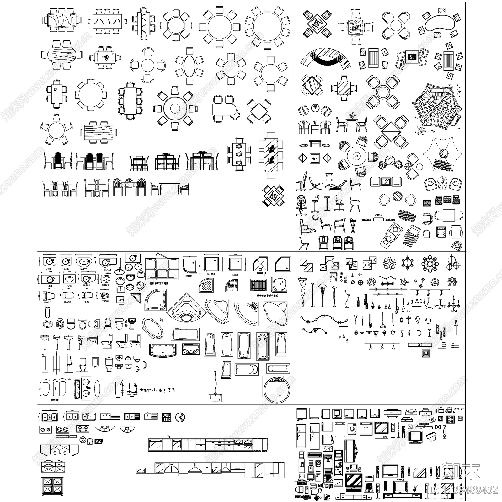 室内家具平立面施工图下载【ID:1139488432】