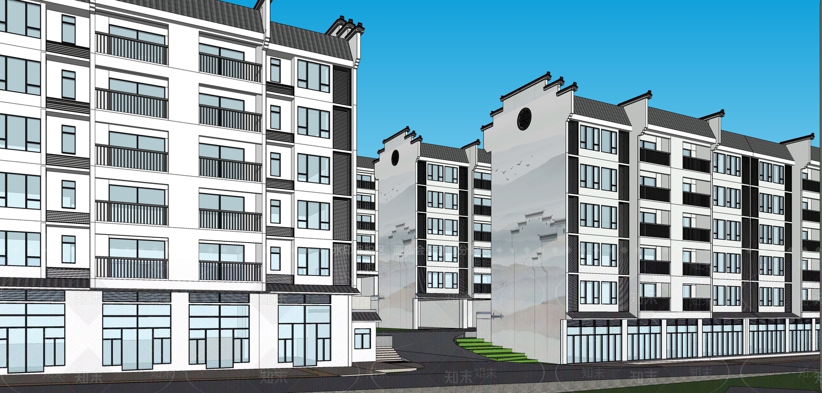 新中式多层住宅SU模型下载【ID:1139492061】