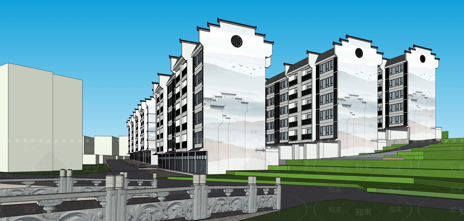 新中式多层住宅SU模型下载【ID:1139492061】