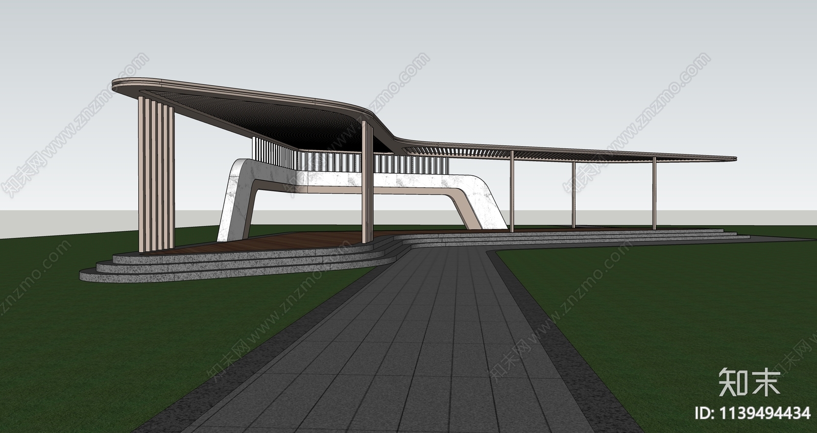 现代景观廊架SU模型下载【ID:1139494434】