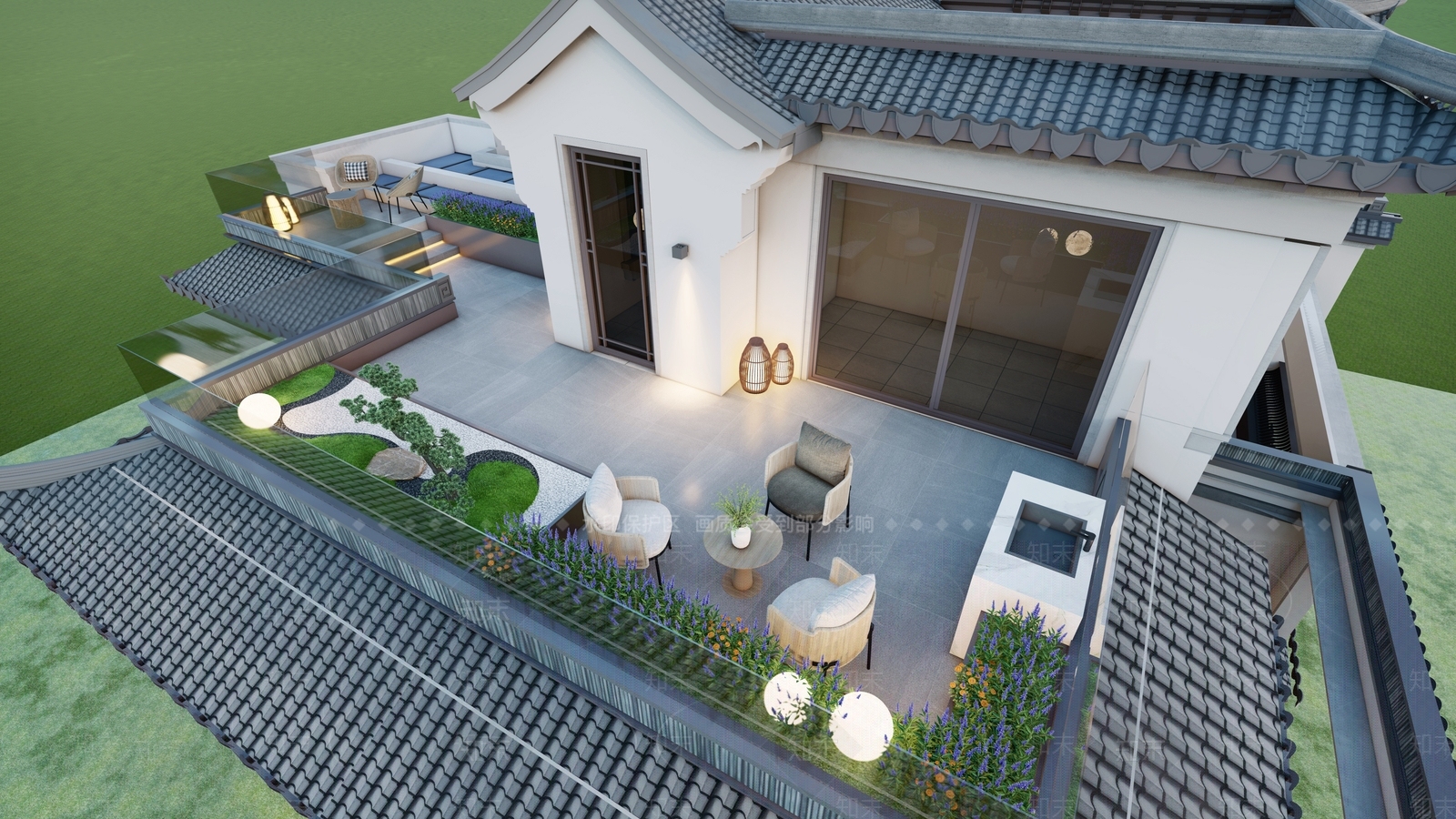 现代禅意屋顶花园SU模型下载【ID:1139495904】