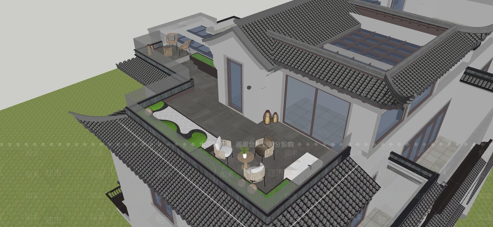 现代禅意屋顶花园SU模型下载【ID:1139495904】