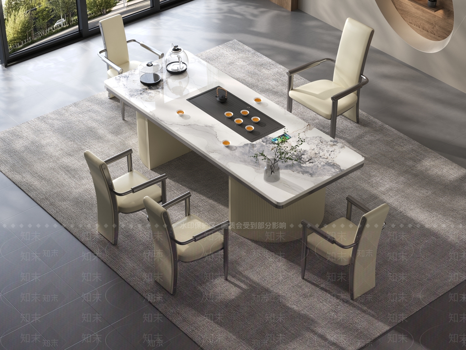 现代茶桌椅组合3D模型下载【ID:1139500643】