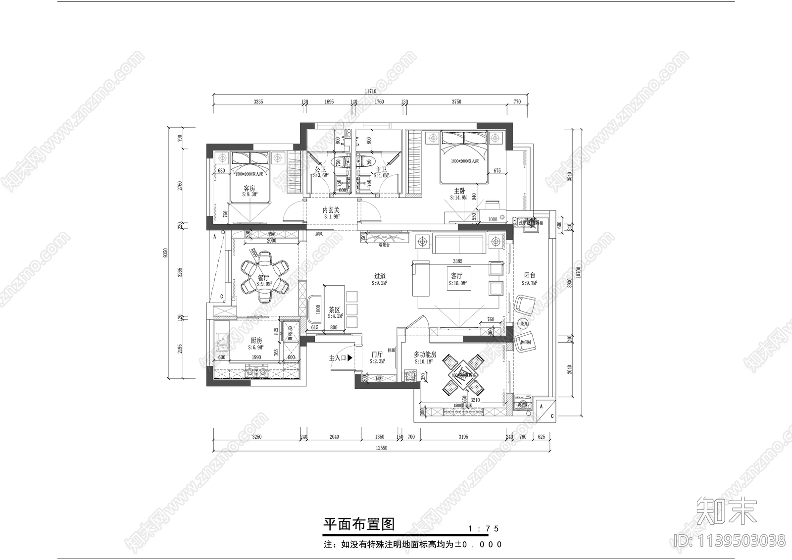 新中式130平米大平层室内精装修cad施工图下载【ID:1139503038】