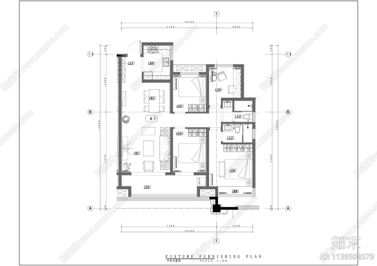 新中式130平米大平层精装修cad施工图下载【ID:1139503579】