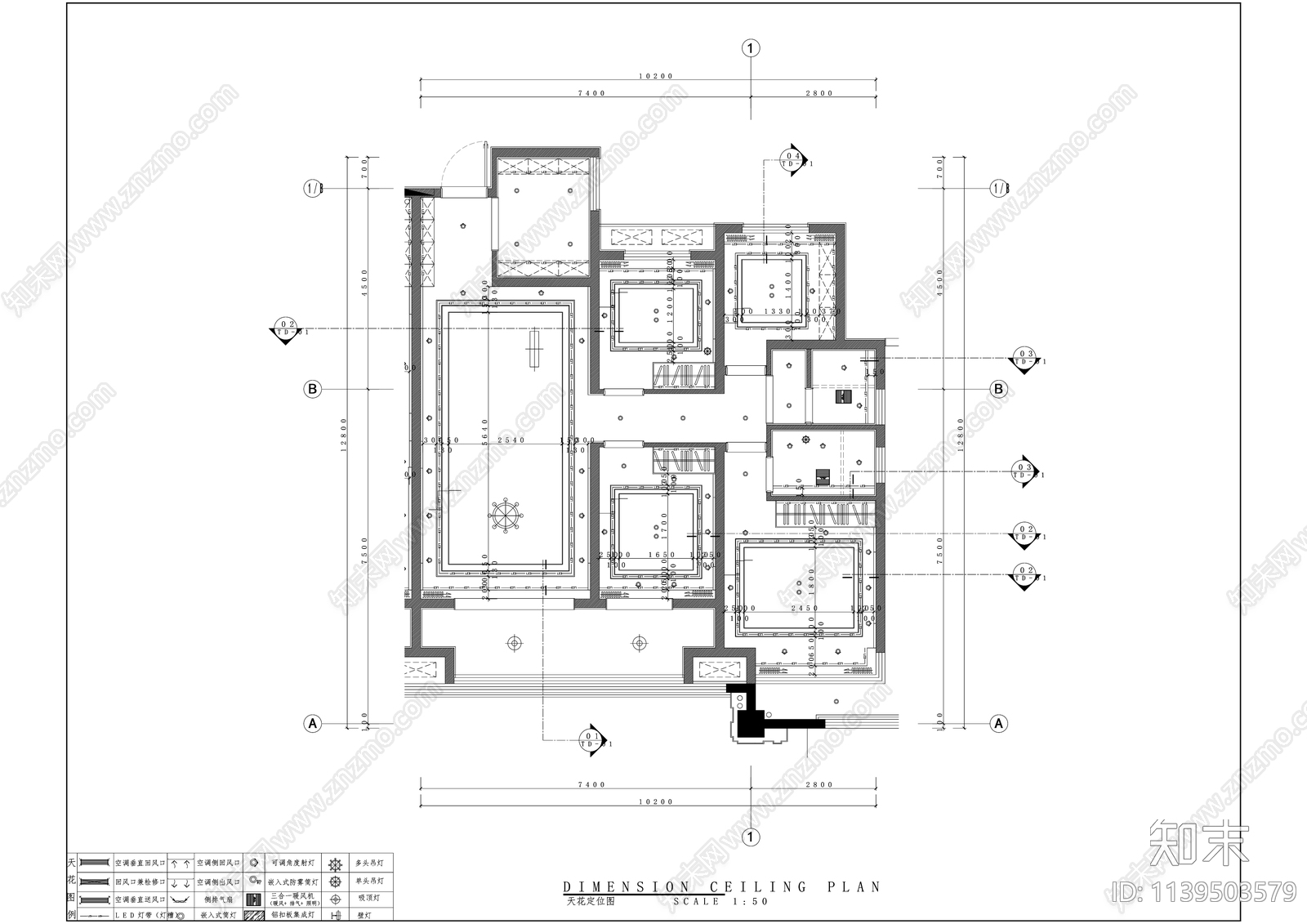 新中式130平米大平层精装修cad施工图下载【ID:1139503579】