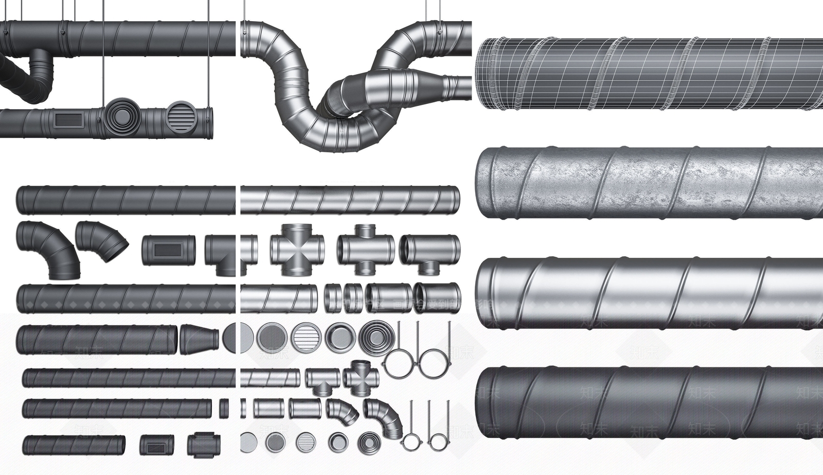 现代五金工业阀门管道构件弯管组合SU模型下载【ID:1139505206】