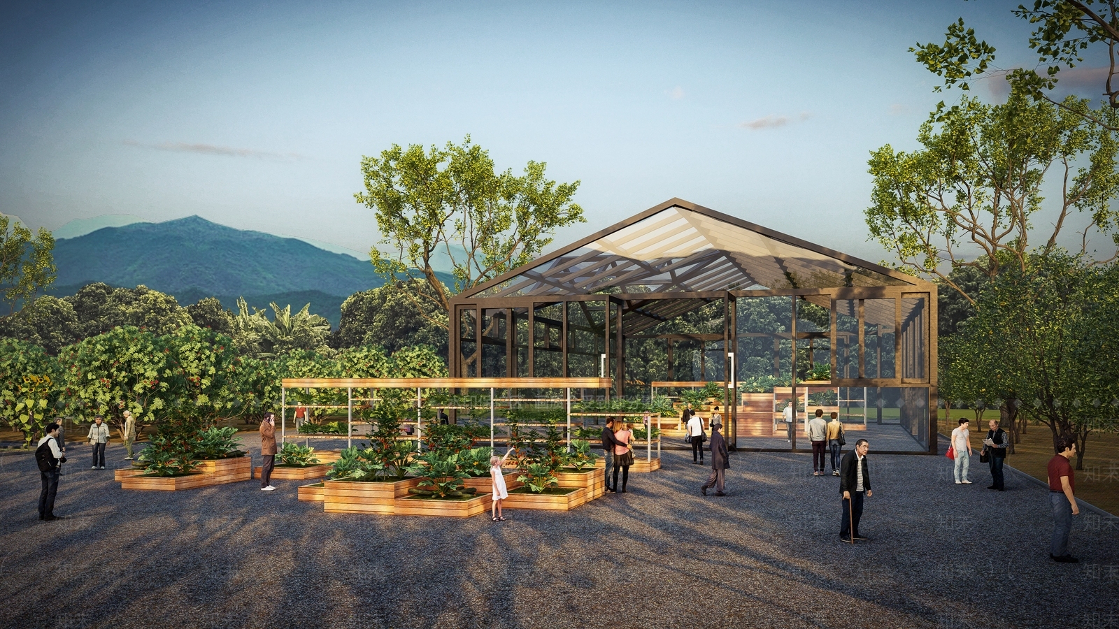 现代户外田园玻璃蔬菜温室大棚SU模型下载【ID:1139505801】