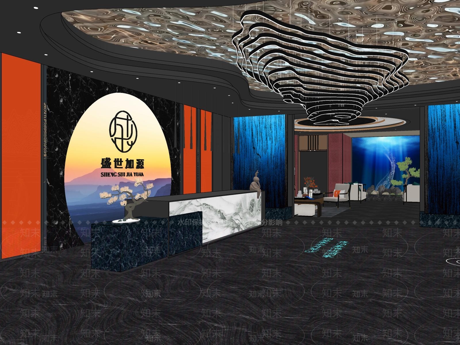 新中式大厅SU模型下载【ID:1139508861】